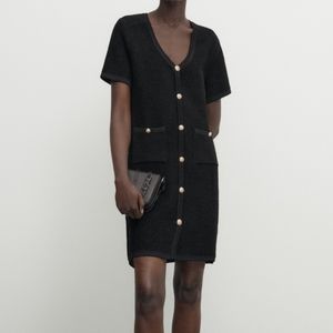 NWT Massimo Dutti black boucle dress size L